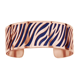 Bracelet acier et PVD rose motif zebre pu simili cuir marine - Vue 1
