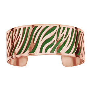 Bracelet acier et PVD rose motif zebre pu simili cuir vert - Vue 1