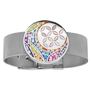 Bracelet acier Stella Mia en acier maille milanaise motif fleur couleur pastel avec nacre 19,5cm réglable - Vue 1