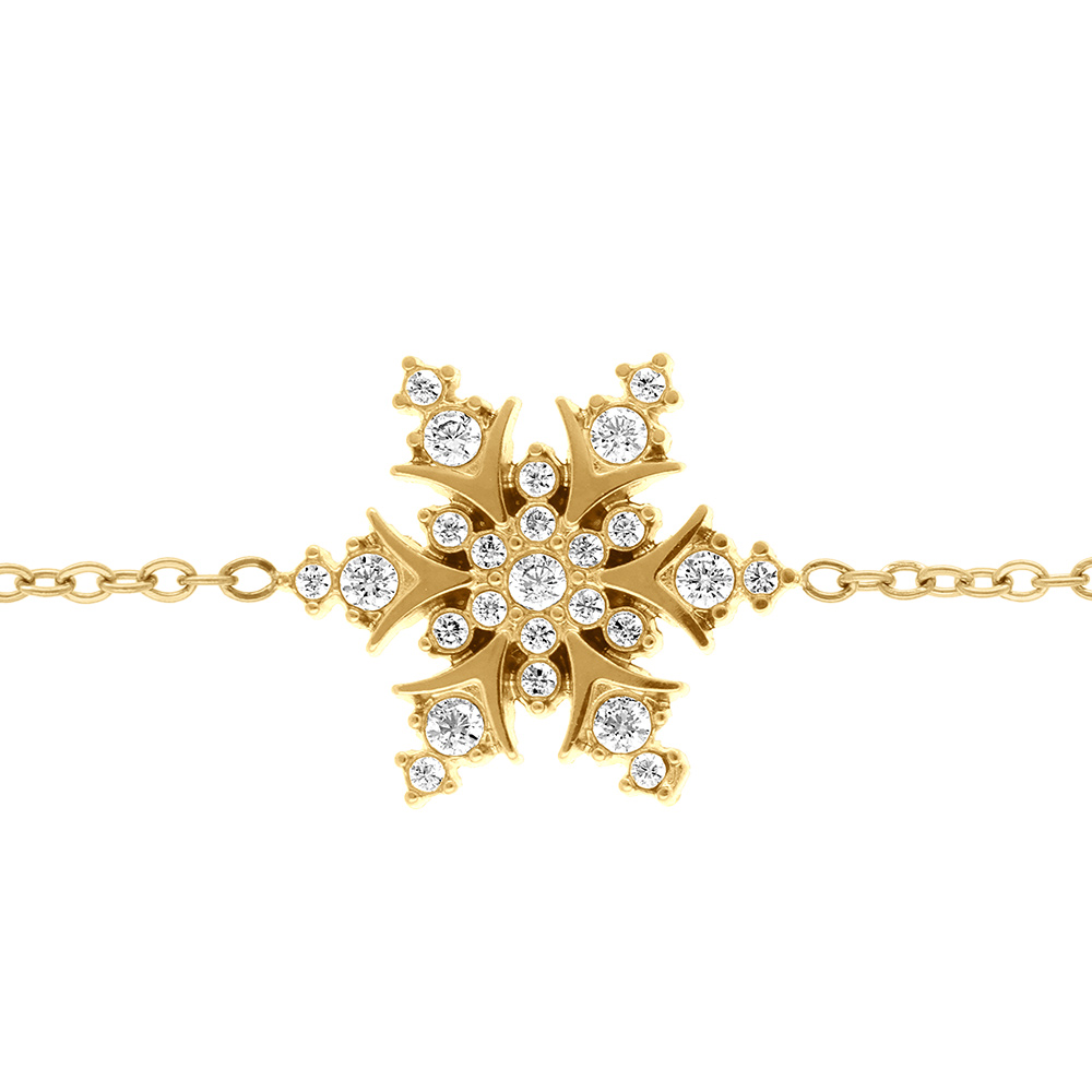 Bracelet aen cier dor� flocon de neige 20mm x 16mm oxyde blancs sertis - 17+5cm - Vue 1