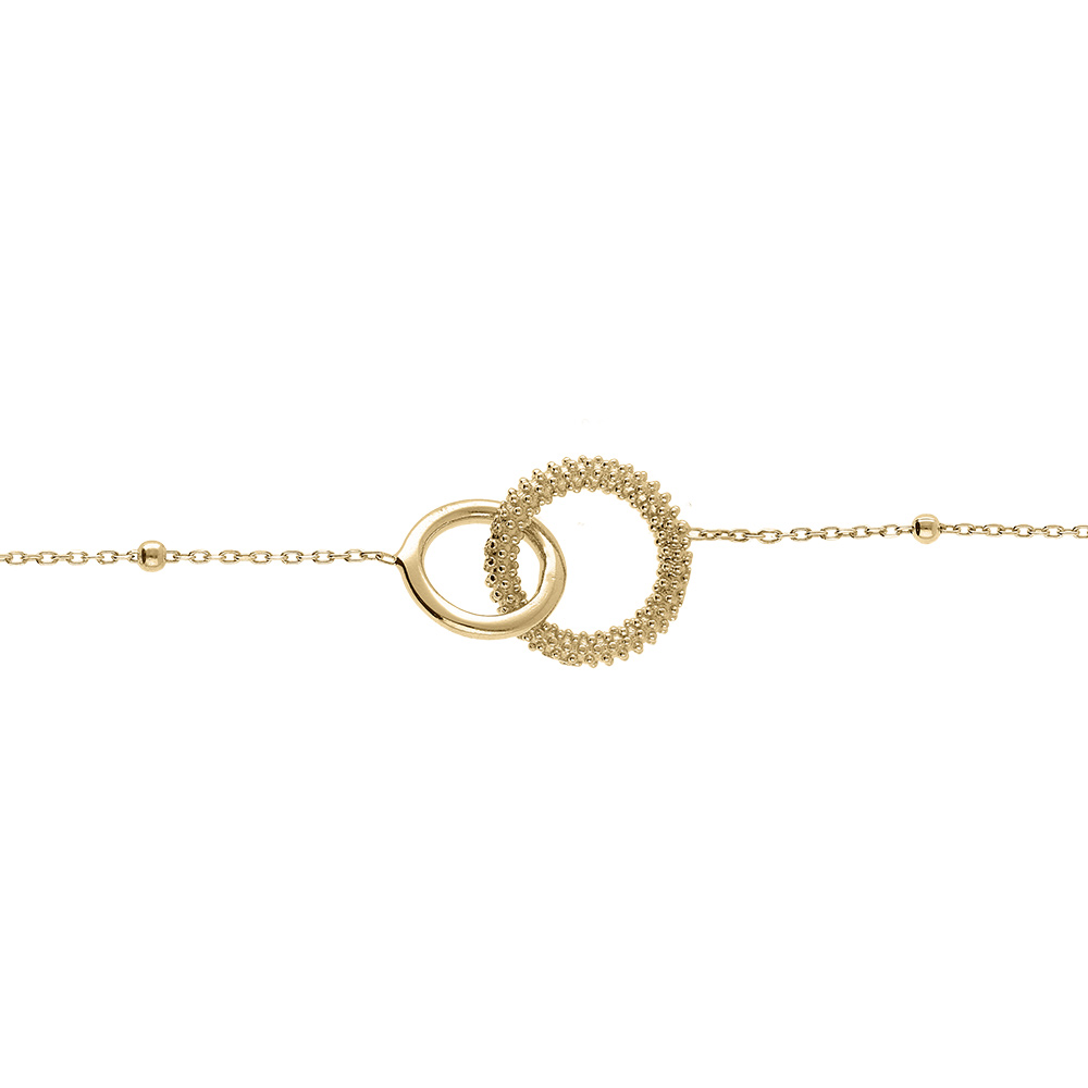Bracelet argent dor� cha�ne boules 2 anneaux entrelac�s lisse et 1 perl� r�glable 16 � 19cm - Vue 1