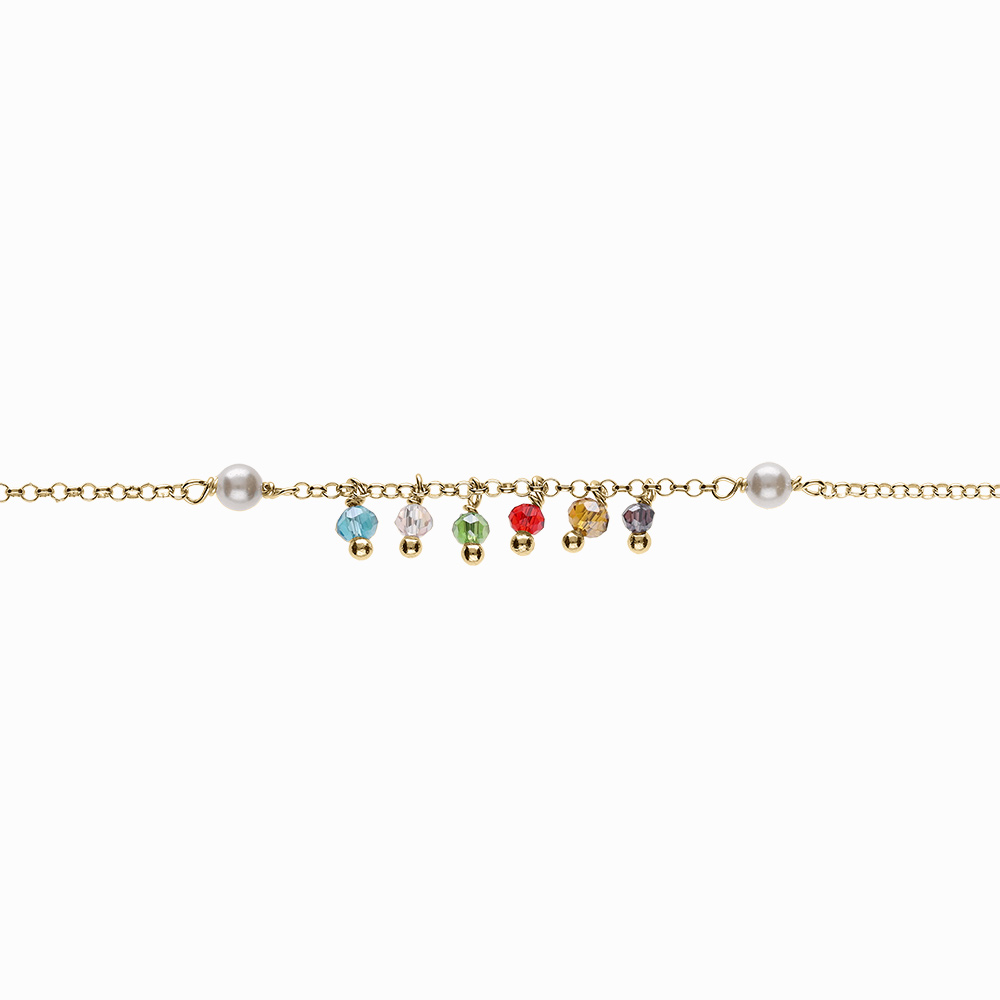 Bracelet argent dor� pampilles perles et multicouleur - Vue 1