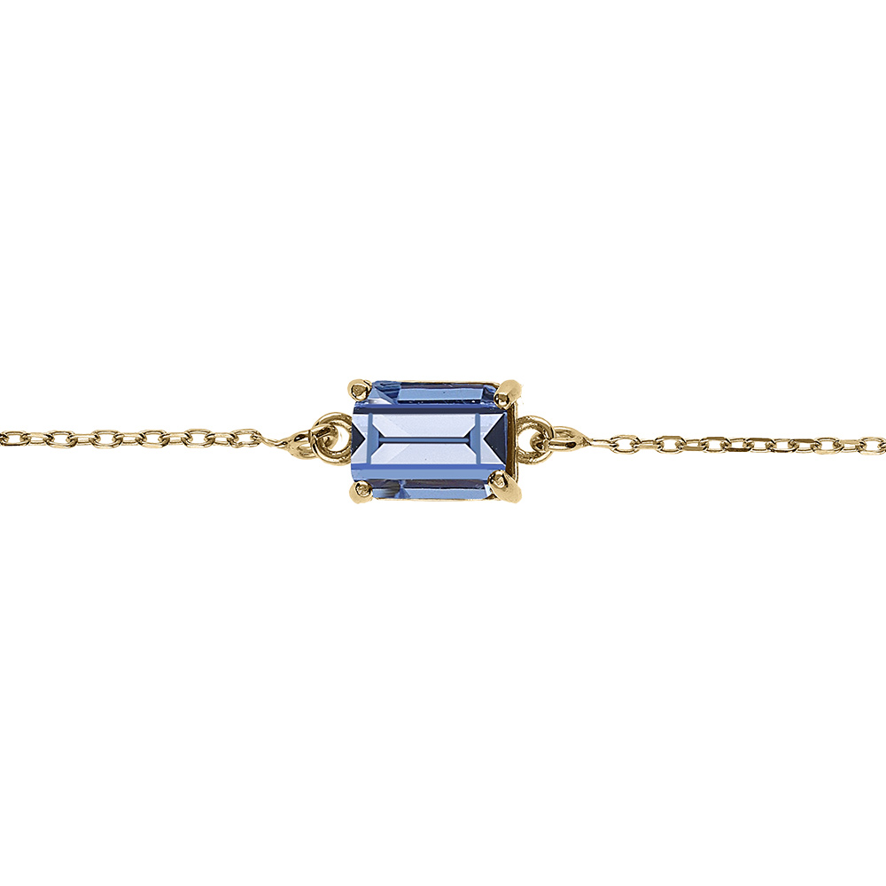 Bracelet argent dor� pendentif rectangulaire oxyde bleu ciel r�glable 16 � 19cm - Vue 1