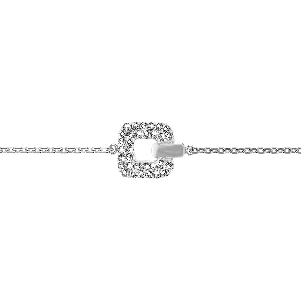 Bracelet argent rhodi� carr� oxydes blancs sertis r�glable 16 � 18cm - Vue 1
