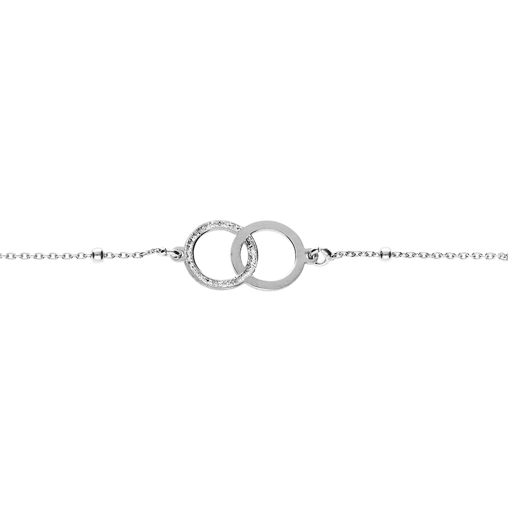 Bracelet argent rhodi� 2 cercles entrelac�s lisse et givr� r�glable 16 � 19cm - Vue 1
