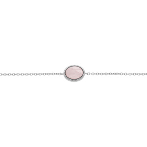 Bracelet argent rhodi chane avec pierre Quartz rose vritable au contour perl 16+2cm - Vue 1