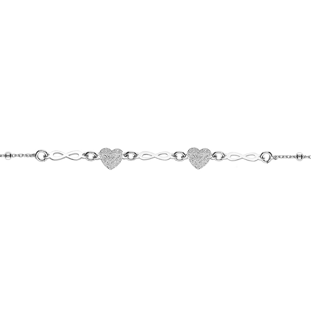 Bracelet argent rhodi� coeurs granit�s et infinis lisses r�glable 16 � 19cm - Vue 1