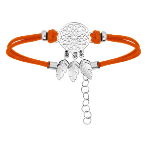 Bracelet argent rhodi cordon orange attrape reve 16+3cm - Vue 1
