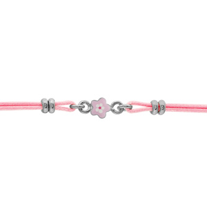 Bracelet argent rhodié double cordon rose motif petite fleur rose 14+2cm - Vue 1