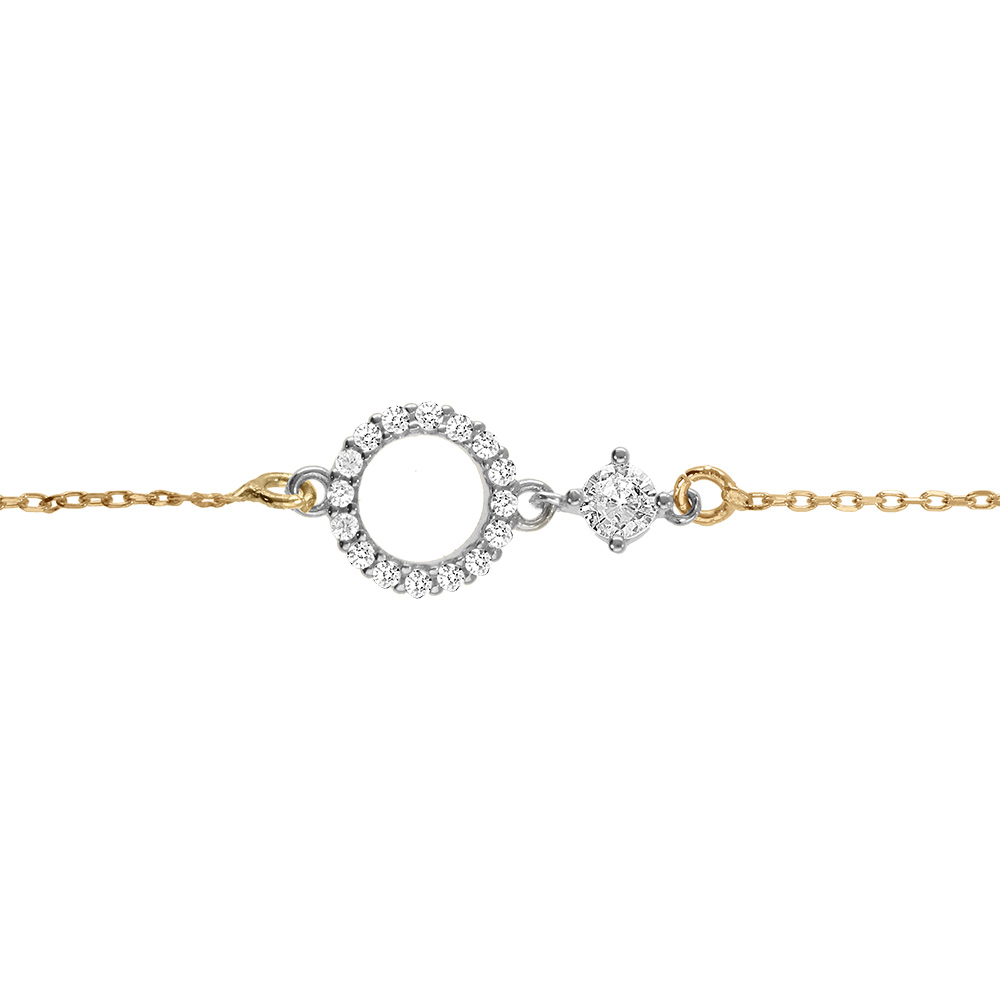 Bracelet argent rhodi� et dor� jaune cercle contour oxydes blancs r�glable 16 � 19cm - Vue 1