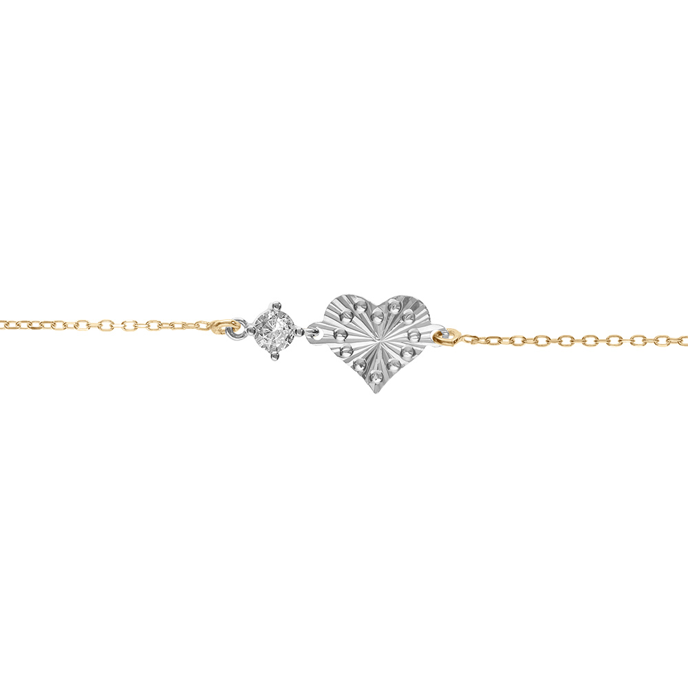 Bracelet argent rhodi� et dor� jaune coeur diamant� avec 1 oxyde blanc r�glable 16 � 19cm - Vue 1