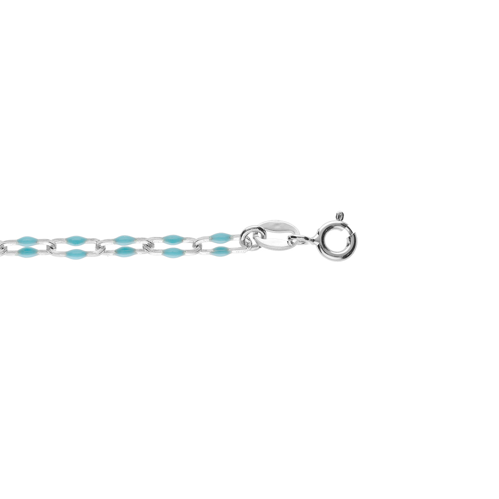 Bracelet argent rhodi� maille rectangle olives r�sine bleu turquoise r�glable 15 � 18cm - Vue 1