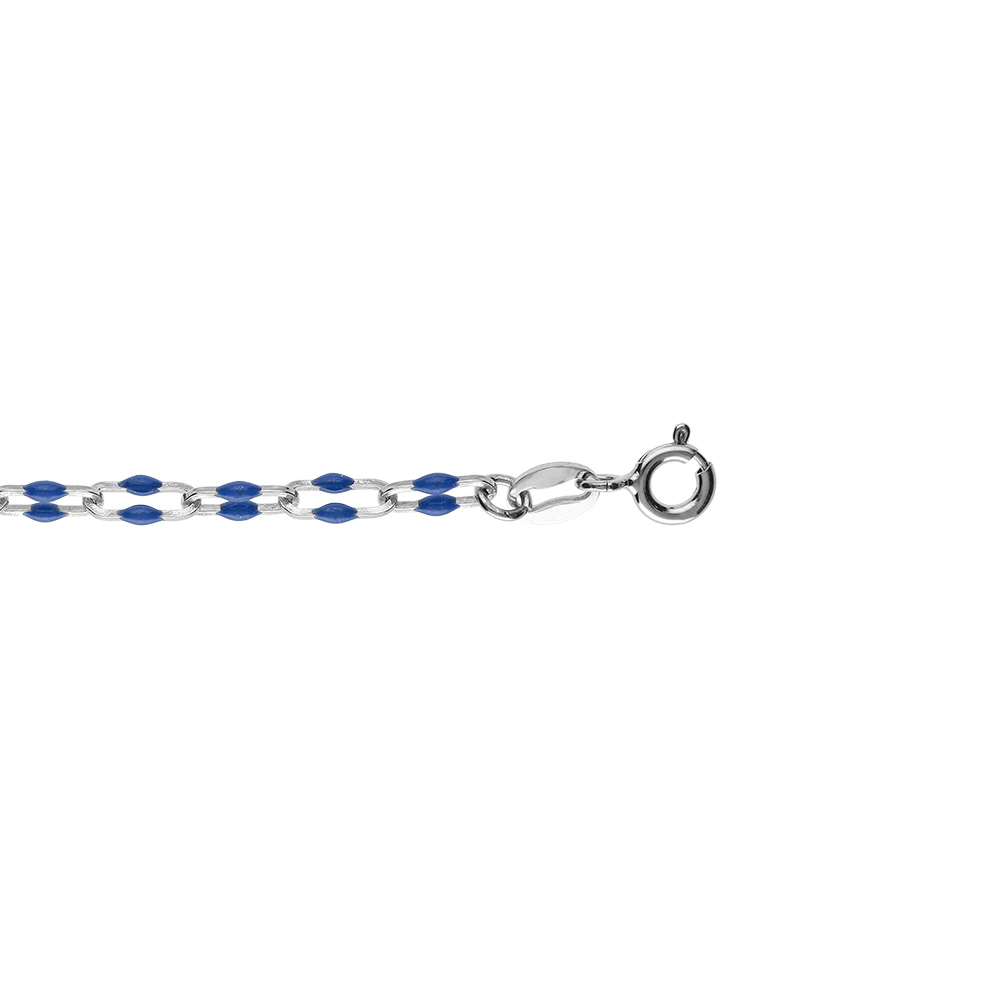 Bracelet argent rhodi� olives r�sine bleu fonc� r�glable 15 � 18cm - Vue 1