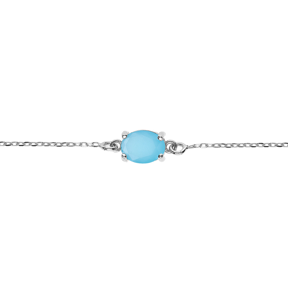 Bracelet argent rhodi� oxyde ovale 8 x 6mm bleu clair opaque  r�glable 16 � 19cm - Vue 1