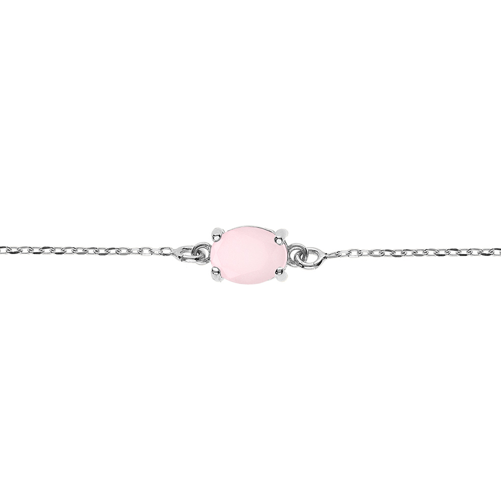 Bracelet argent rhodi� oxyde ovale 8 x 6mm rose opaque  r�glable 16 � 19cm - Vue 1