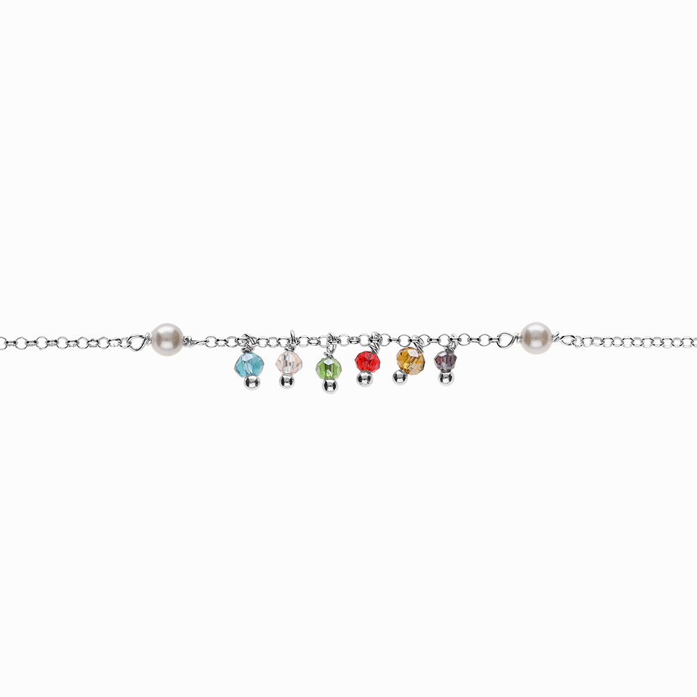 Bracelet argent rhodi� pampilles perles et multicouleur - Vue 1