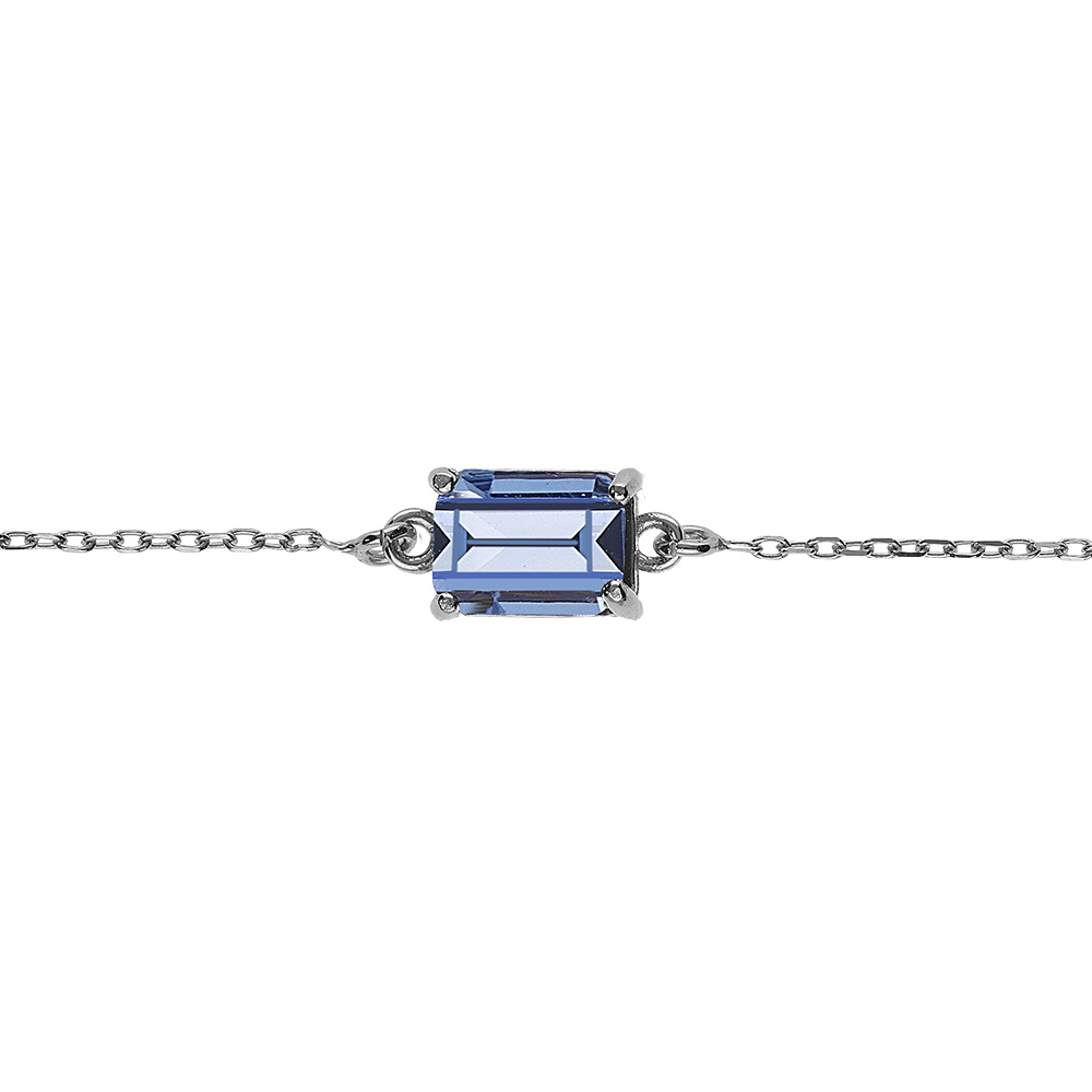 Bracelet argent rhodi� pendentif rectangulaire oxyde bleu ciel  r�glable 16 � 19cm - Vue 1