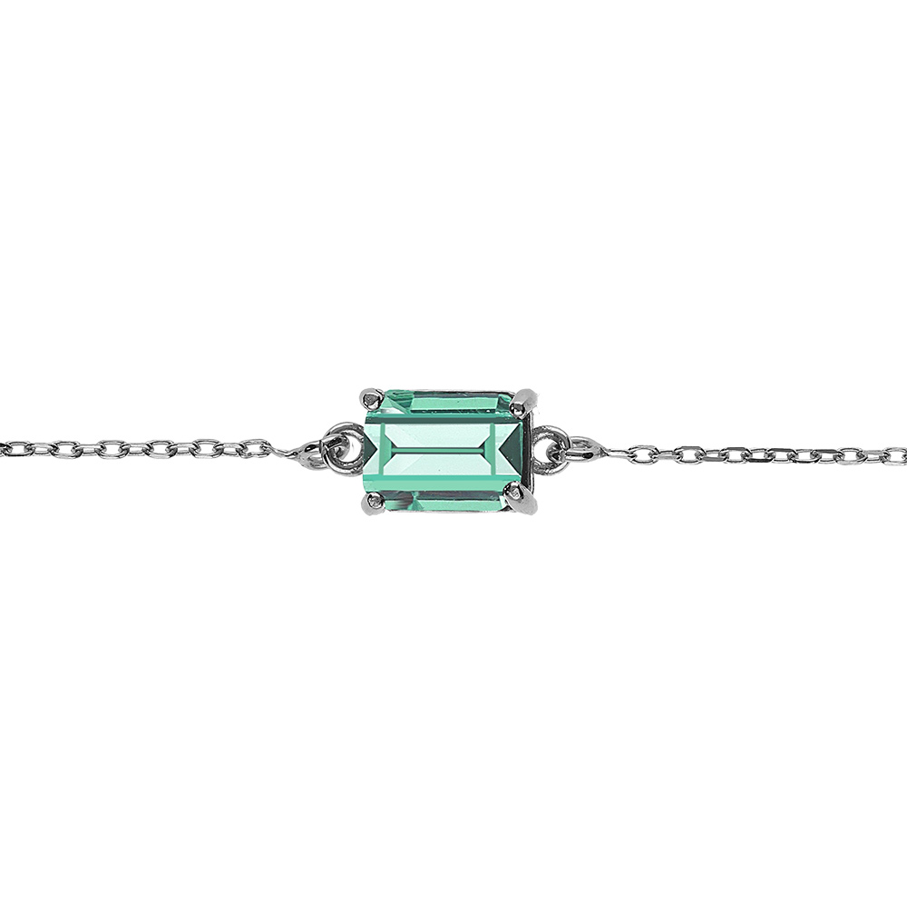 Bracelet argent rhodi� pendentif rectangulaire oxyde bleu vert  r�glable 16 � 19cm - Vue 1