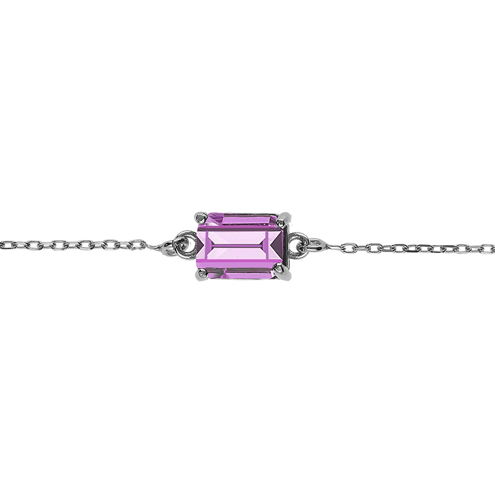 Bracelet argent rhodi� pendentif rectangulaire oxyde violet  r�glable 16 � 19cm - Vue 1