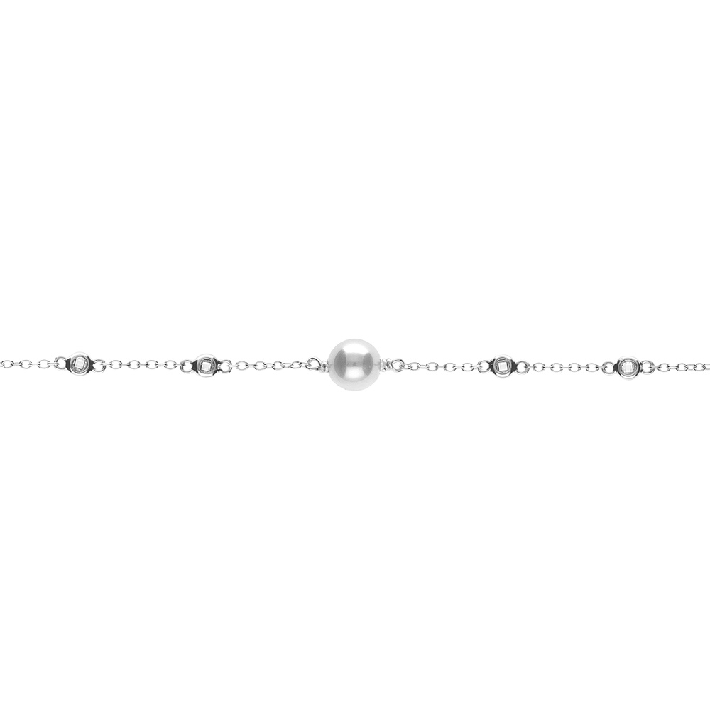 Bracelet argent rhodi� perle blanche  r�glable 16 � 19cm - Vue 1