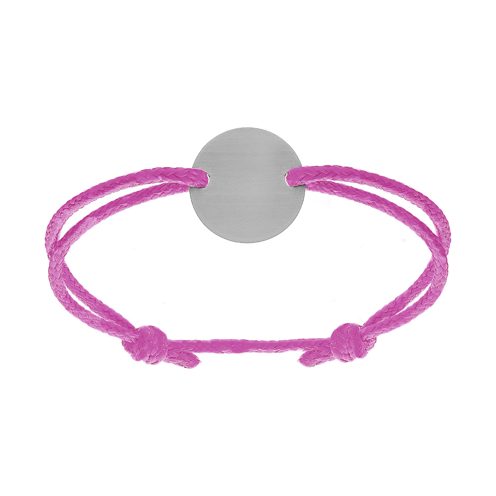 Bracelet avec cordon rose r�glable et rondelle acier � graver - Vue 1