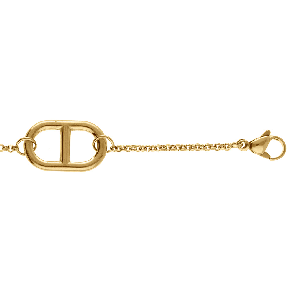 Bracelet chaine en acier dor� avec maillon oval central - 17+2cm - Vue 1