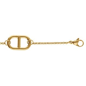 Bracelet chaine en acier dor� avec maillon oval central - 17+2cm