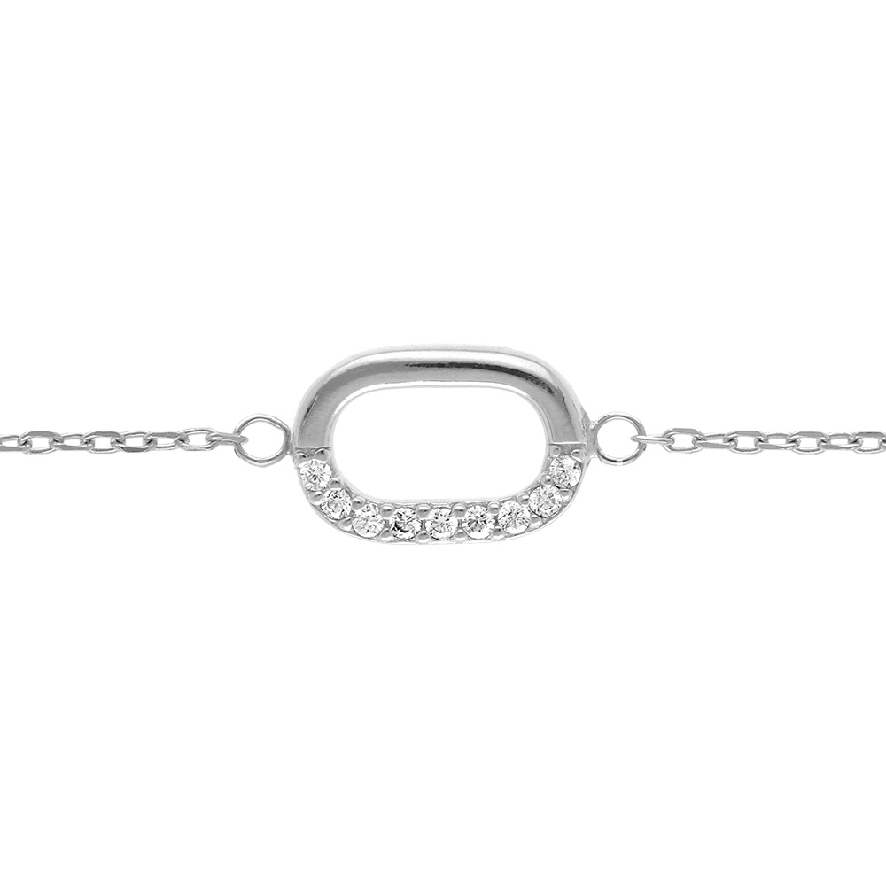 Bracelet chaine en argent rhodi� avec maillon  oval serti - 15+3cm - Vue 1