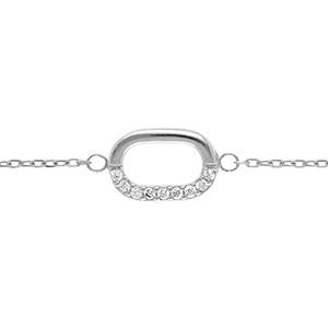 Bracelet chaine en argent rhodi� avec maillon  oval serti - 15+3cm