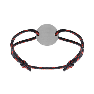 Bracelet cordon bleu et rouge réglable et rondelle acier à graver - Vue 1