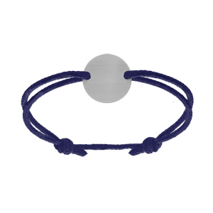 Bracelet cordon bleu réglable et rondelle acier à graver - Vue 1