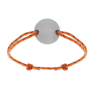 Bracelet cordon orange réglable et rondelle acier à graver - Vue 1