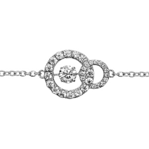 Bracelet Dancing Stone en argent rhodié chaîne avec 2 anneaux ornés d\'oxydes blancs sertis au milieu - longueur 15cm + 3cm de rallonge - Vue 1