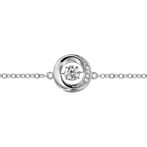 Bracelet Dancing Stone en argent rhodié chaîne avec rond orné d\'oxydes blancs au milieu - longueur 15cm + 3cm de rallonge - Vue 1