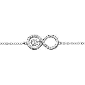 Bracelet Dancing Stone en argent rhodié chaîne avec symbole infini orné d\'oxydes blancs au milieu - longueur 15cm + 3cm de rallonge - Vue 1