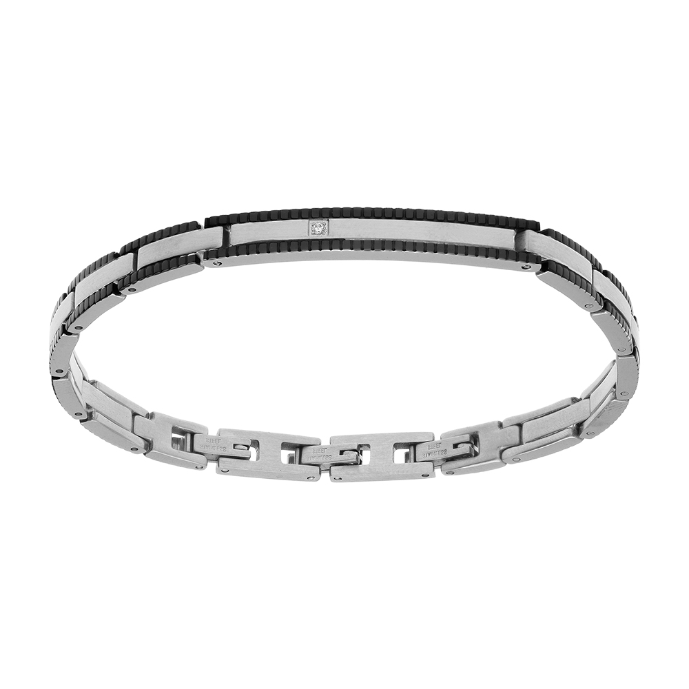 Bracelet d\'identit� en acie bordure PVD noir - 18+3cm double fermoir - Vue 1