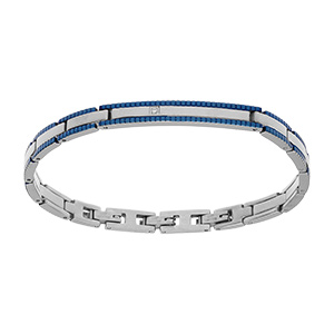 Bracelet d'identit� en acier avec bordure PVD bleu - 18+3cm double fermoir