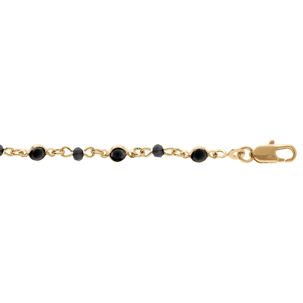 Bracelet een plaqu� or tutti frutti boules facet�es noires et navettes d\'oxydes noirs - 16+3cm - Vue 1