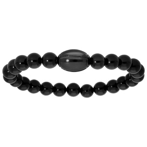 Bracelet lastique perles avec ballon de rugby noir  graver - Vue 1