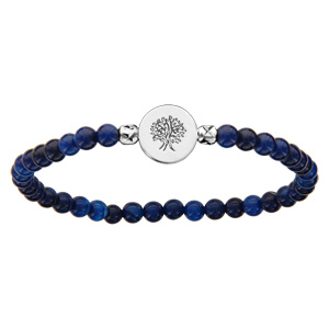 Bracelet elastique perles de verre bleues pastille argent rhodi arbre de vie - Vue 1