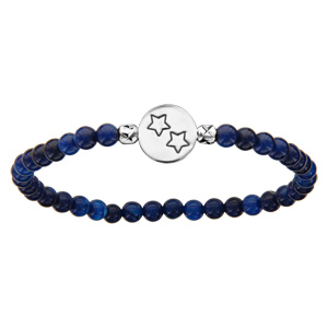 Bracelet elastique perles de verre bleues pastille argent rhodi gravure 2 etoiles - Vue 1