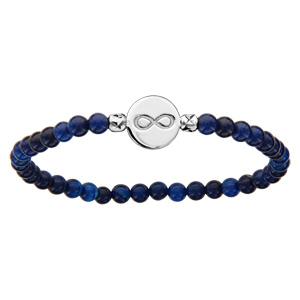 Bracelet elastique perles de verre bleues pastille argent rhodi gravure infini - Vue 1