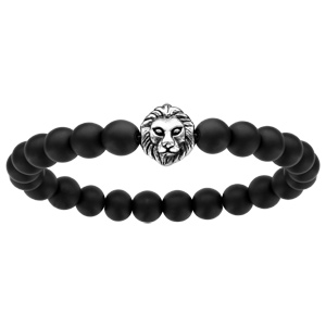 Bracelet lastique perles synthtiques noires avec tte de lion - Vue 1