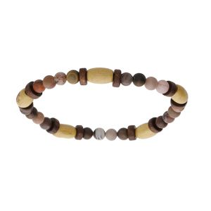 Bracelet élastique preles de bois et bois fossile - Vue 1