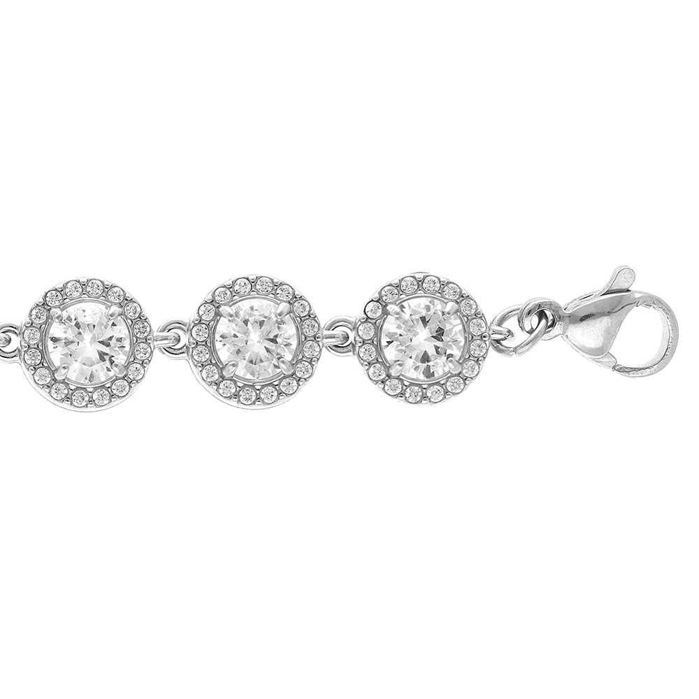 Bracelet en acier 15 �l�ments ronds d\'oxydes blancs sertis contour oxydes blancs sertis - 16+3cm - Vue 1