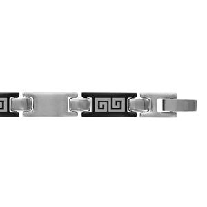 Bracelet en acier alternance de maillons gris et en PVD noir avec gravure de mandres grecs - longueur 21cm rglable - Vue 1