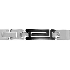 Bracelet en acier alternance de maillons lisses et de maillons en PVD noir découpés en méandre grec - longueur 20cm + 1,5cm réglable par double fermoir - Vue 1