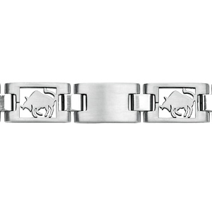 Bracelet en acier alternance de maillons lisses et maillons avec zodiaque du Taureau découpé - longueur 20,5cm réglable - Vue 1