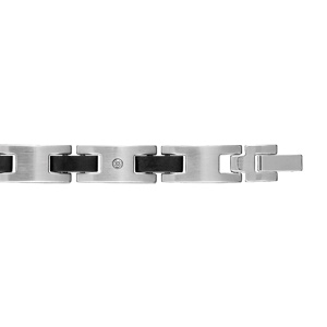 Bracelet en acier alternance de maillons lisses, maillons ornés d\'1 vis et barrettes en résine noire - longueur 21cm réglable - Vue 1