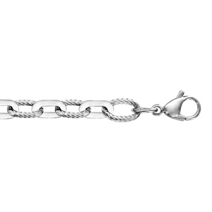 Bracelet en acier alternance de maillons ouvragés et de maillons en céramique blanche - longueur 17cm + 2cm de rallonge - Vue 1